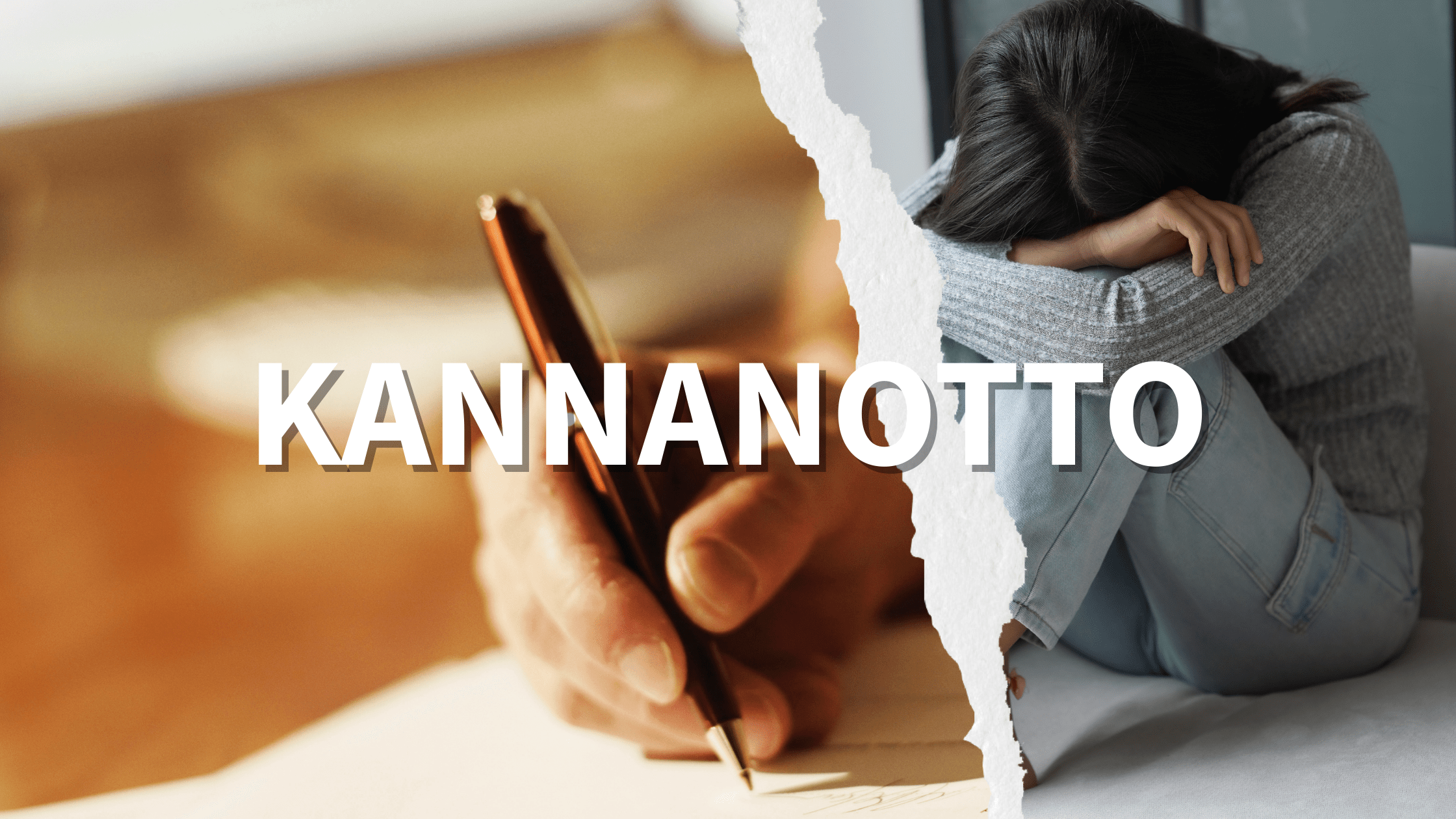 Kuva: Käsi allekirjoittamassa dokumenttia ja toinen kuva missä henkilö on surullinen ja ahdistunut Teksti: Kannanotto