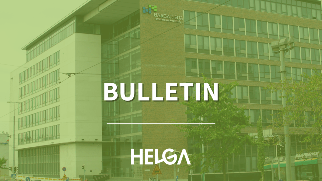 Picture: Haaga-Helia Pasila kampus picture from the front entrance Text: Bulletin